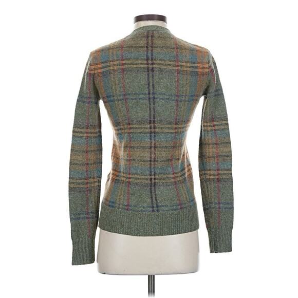 VTG Ralph Lauren Alpaca Wool Green Plaid Tartan Leather Patch V Neck Cardigan S - Picture 2 of 4